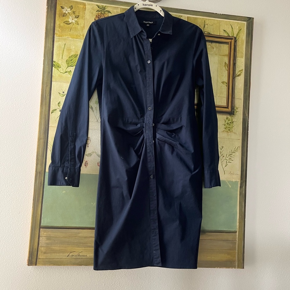 Ellen Tracy Midnight Blue Long Sleeve Dress 12 rushing very slimming cotton